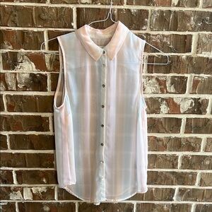 Sleeveless Sheer Blouse - White and Pink